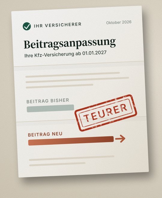 Foto eines Schreibens vom Versicherer: Beitragsanpassung, Beitrag neu höher